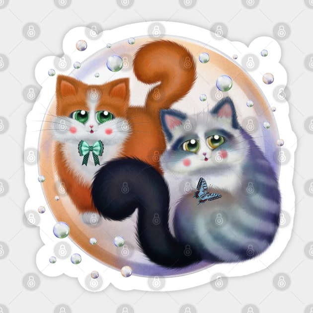 Sweet Cats with Bubbles Sticker by DeneboArt